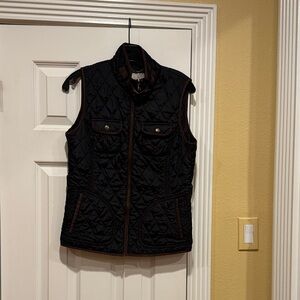 Banana Republic Black Quilted Vest with Suede Brown Trim - small